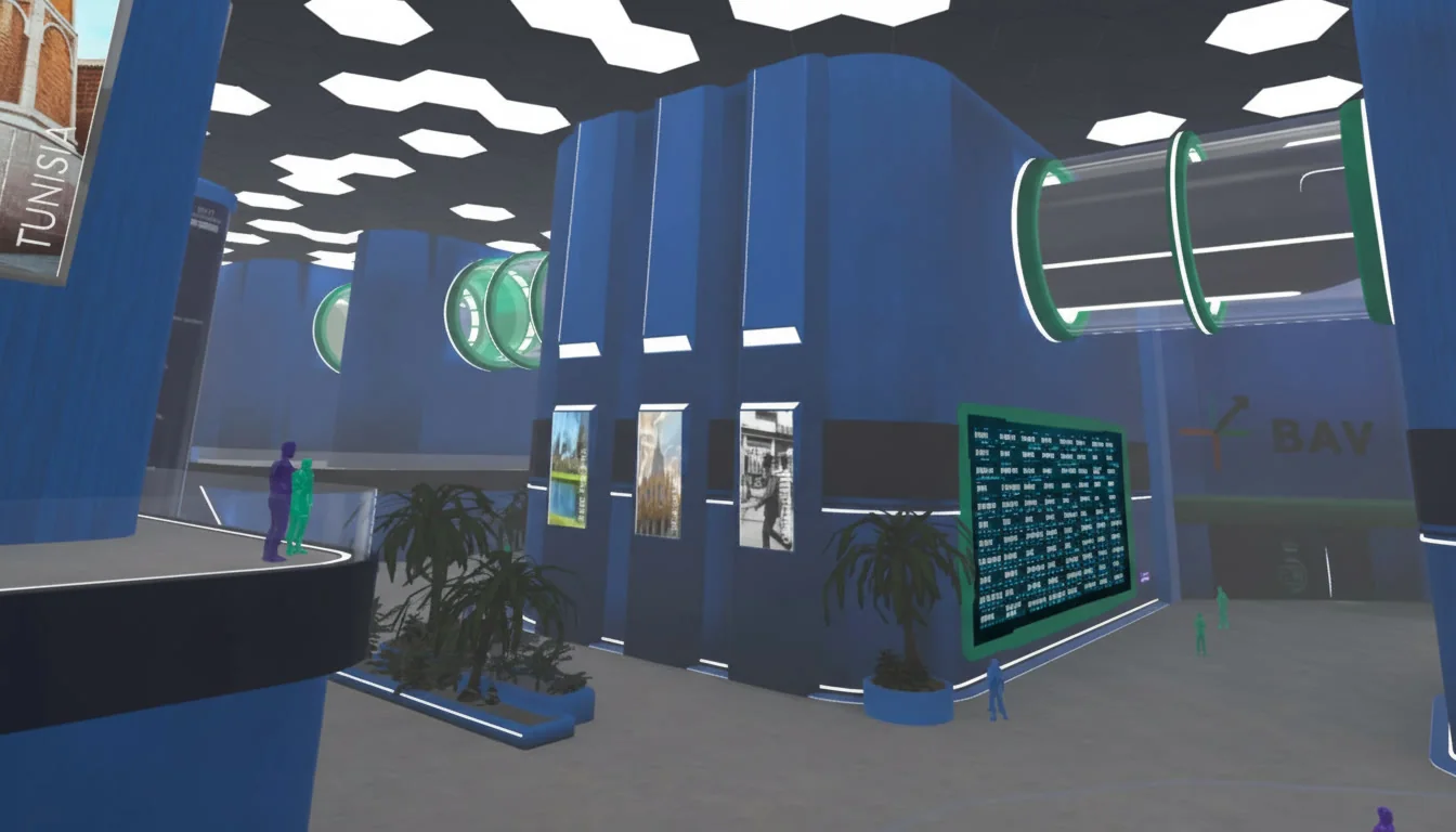 A blue virtual venue created with immersive technology